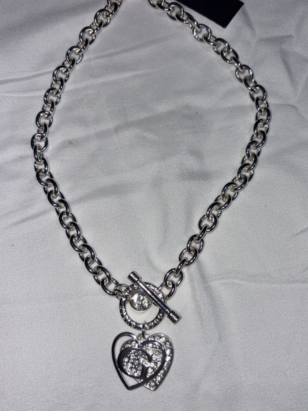 Silver Heart Pendant Toggle Necklace - Women Jewelry